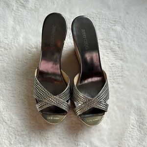 Jimmy Choo wedge sandals, silver in woman’s size 40 (fits like woman’s 9.5)